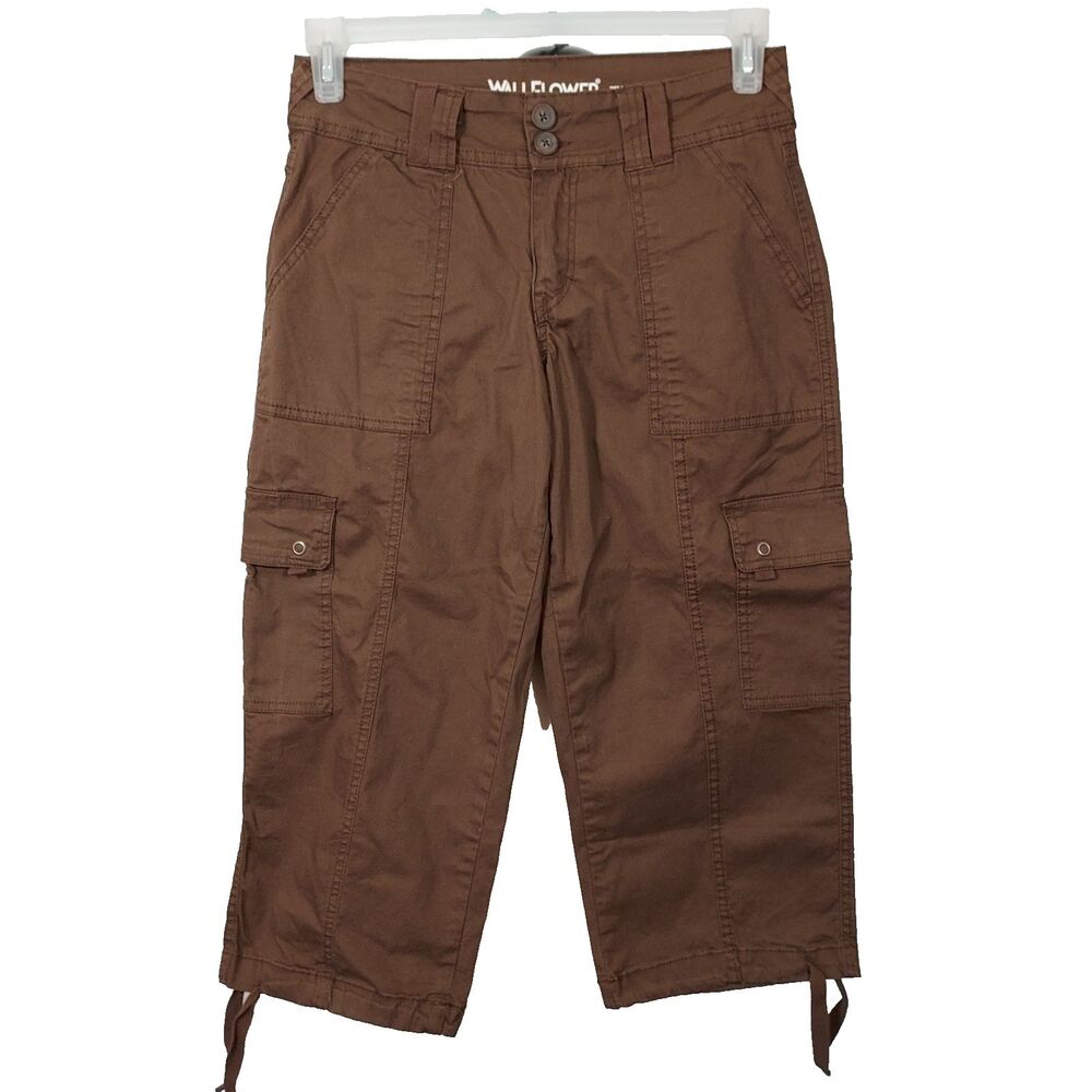 Wallflower Luscious Curvy Fit Cargo Crop Pants Khaki Drawstring Hem Size 5 Brown